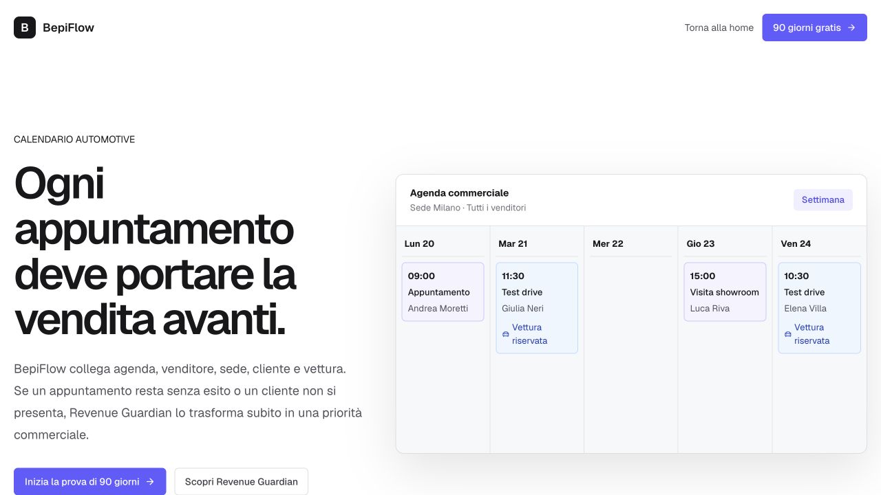 Calendario test drive di BepiFlow