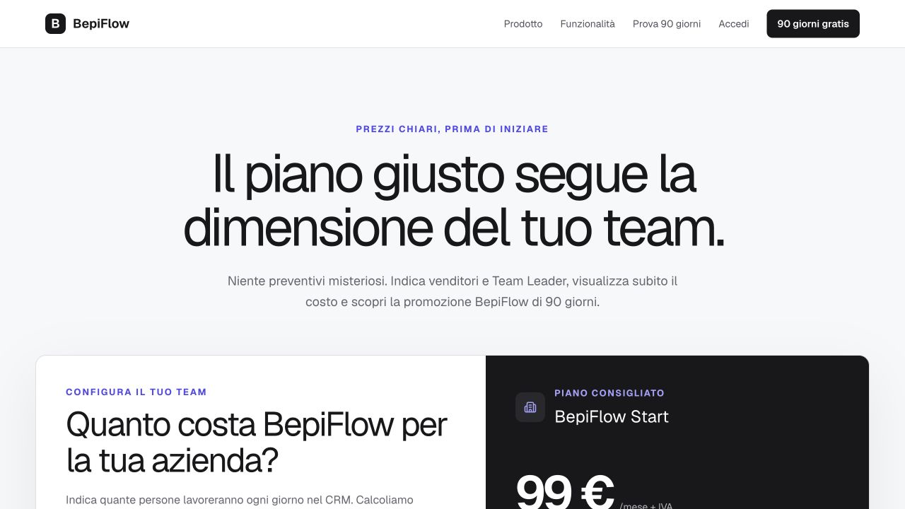 Configuratore prezzi di BepiFlow