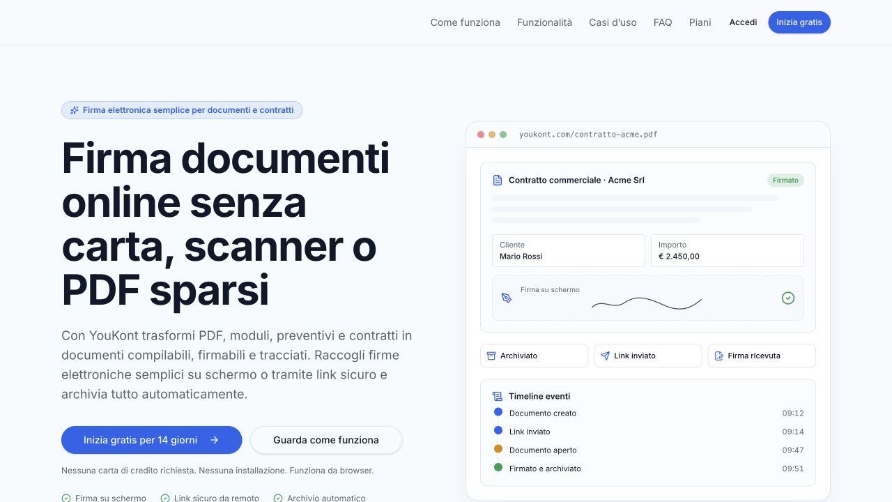 Interfaccia di firma documenti online di YouKont