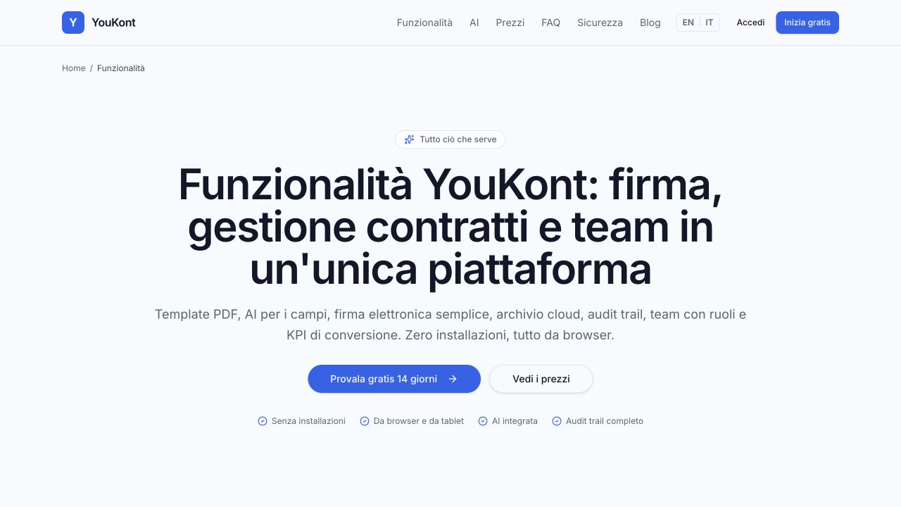 Pagina delle funzionalità di YouKont