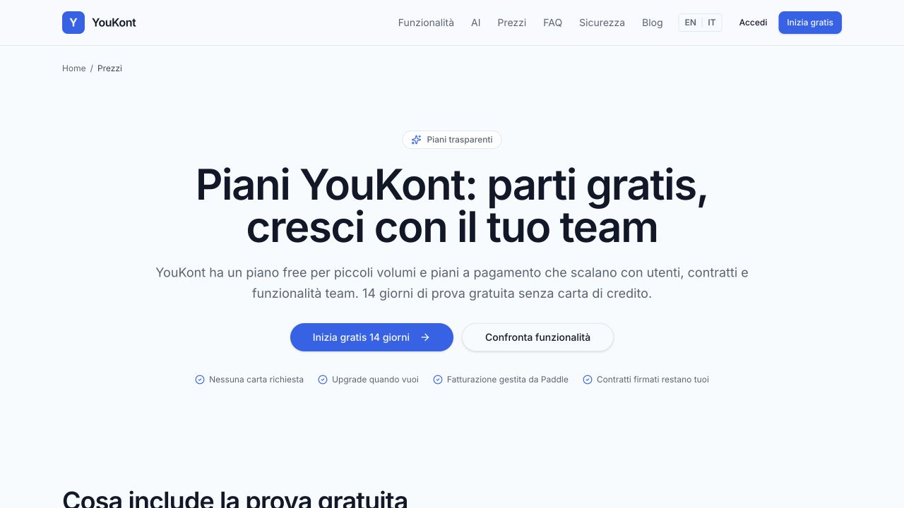 Piani e prezzi pubblici di YouKont